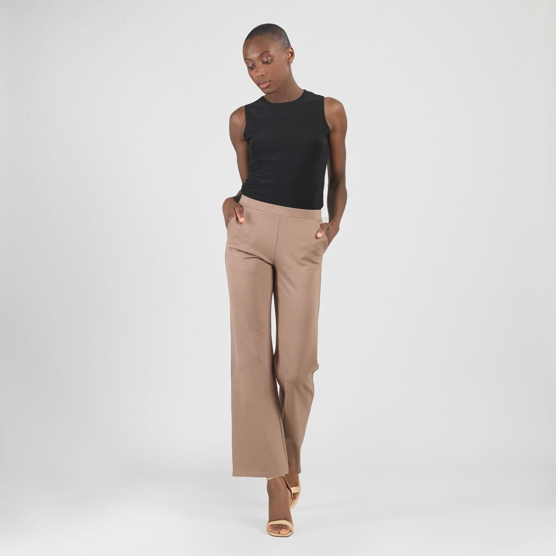Clara Sunwoo Great Value - Rayon-Ponte Knit - Loose Leg Pocket Pant - Taupe - Limited Sizes