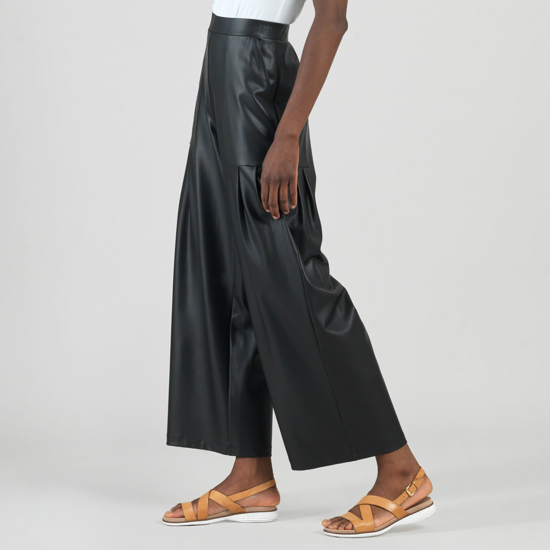 Clara Sunwoo New - Liquid Leather™ - Sheen Pleated Wide Leg Pocket Pant - Black