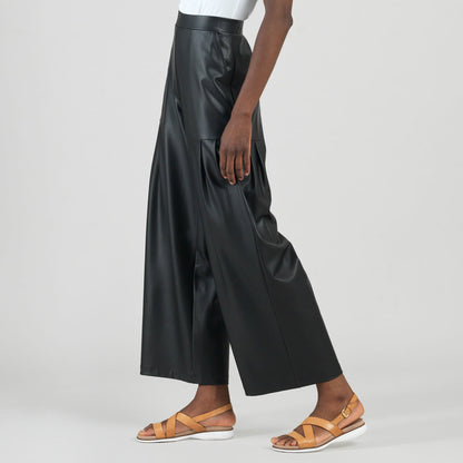 Clara Sunwoo New - Liquid Leather™ - Sheen Pleated Wide Leg Pocket Pant - Black