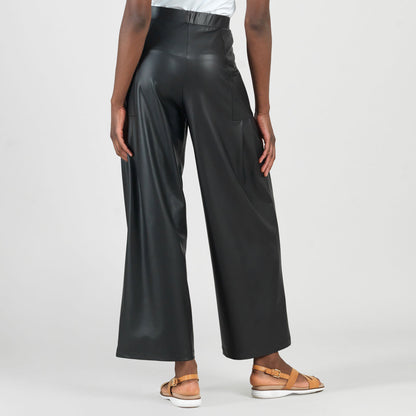 Clara Sunwoo New - Liquid Leather™ - Sheen Pleated Wide Leg Pocket Pant - Black
