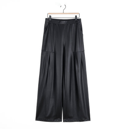 Clara Sunwoo New - Liquid Leather™ - Sheen Pleated Wide Leg Pocket Pant - Black