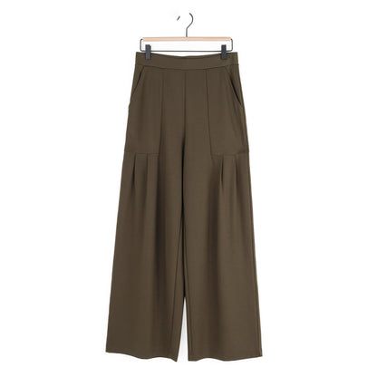 Clara Sunwoo Recommended - Rayon-Ponte Knit - Pleated Wide Leg Pocket Pant - Olive - Limited Sizes