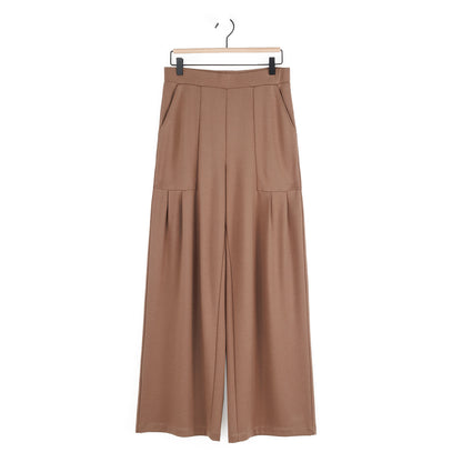 Clara Sunwoo Everyday - Rayon-Ponte Knit - Pleated Wide Leg Pocket Pant - Taupe - Limited Sizes