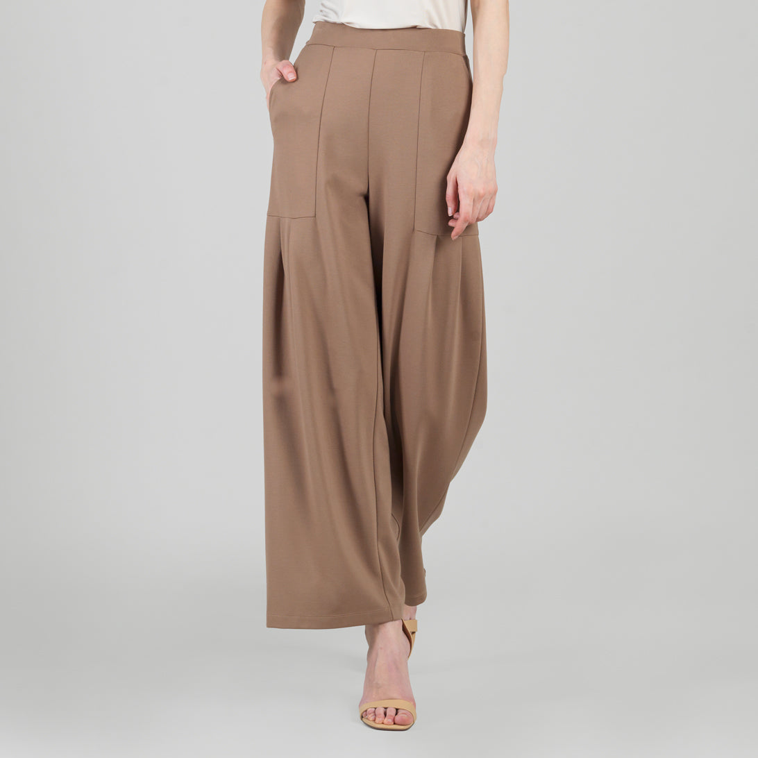 Clara Sunwoo Everyday - Rayon-Ponte Knit - Pleated Wide Leg Pocket Pant - Taupe - Limited Sizes