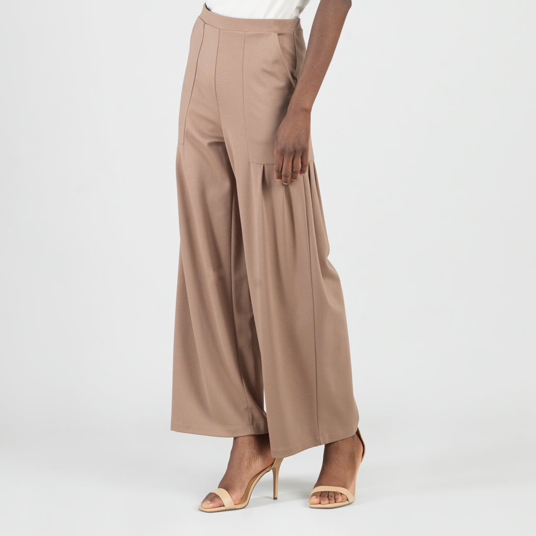Clara Sunwoo Everyday - Rayon-Ponte Knit - Pleated Wide Leg Pocket Pant - Taupe - Limited Sizes