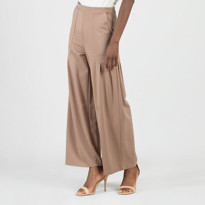 Clara Sunwoo Everyday - Rayon-Ponte Knit - Pleated Wide Leg Pocket Pant - Taupe - Limited Sizes