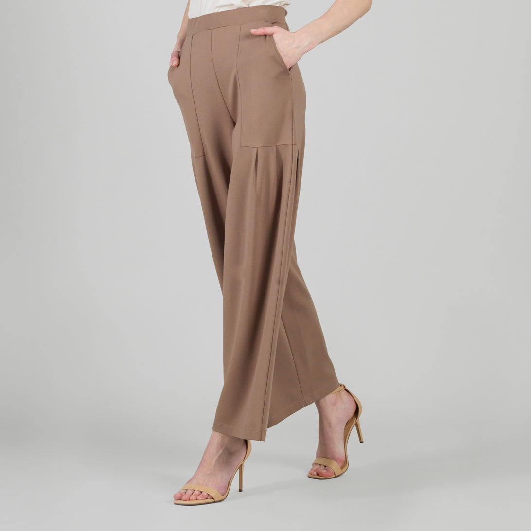 Clara Sunwoo Everyday - Rayon-Ponte Knit - Pleated Wide Leg Pocket Pant - Taupe - Limited Sizes