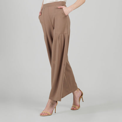 Clara Sunwoo Everyday - Rayon-Ponte Knit - Pleated Wide Leg Pocket Pant - Taupe - Limited Sizes