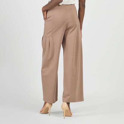 Clara Sunwoo Everyday - Rayon-Ponte Knit - Pleated Wide Leg Pocket Pant - Taupe - Limited Sizes