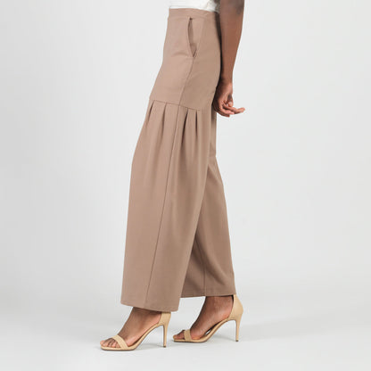 Clara Sunwoo Everyday - Rayon-Ponte Knit - Pleated Wide Leg Pocket Pant - Taupe - Limited Sizes