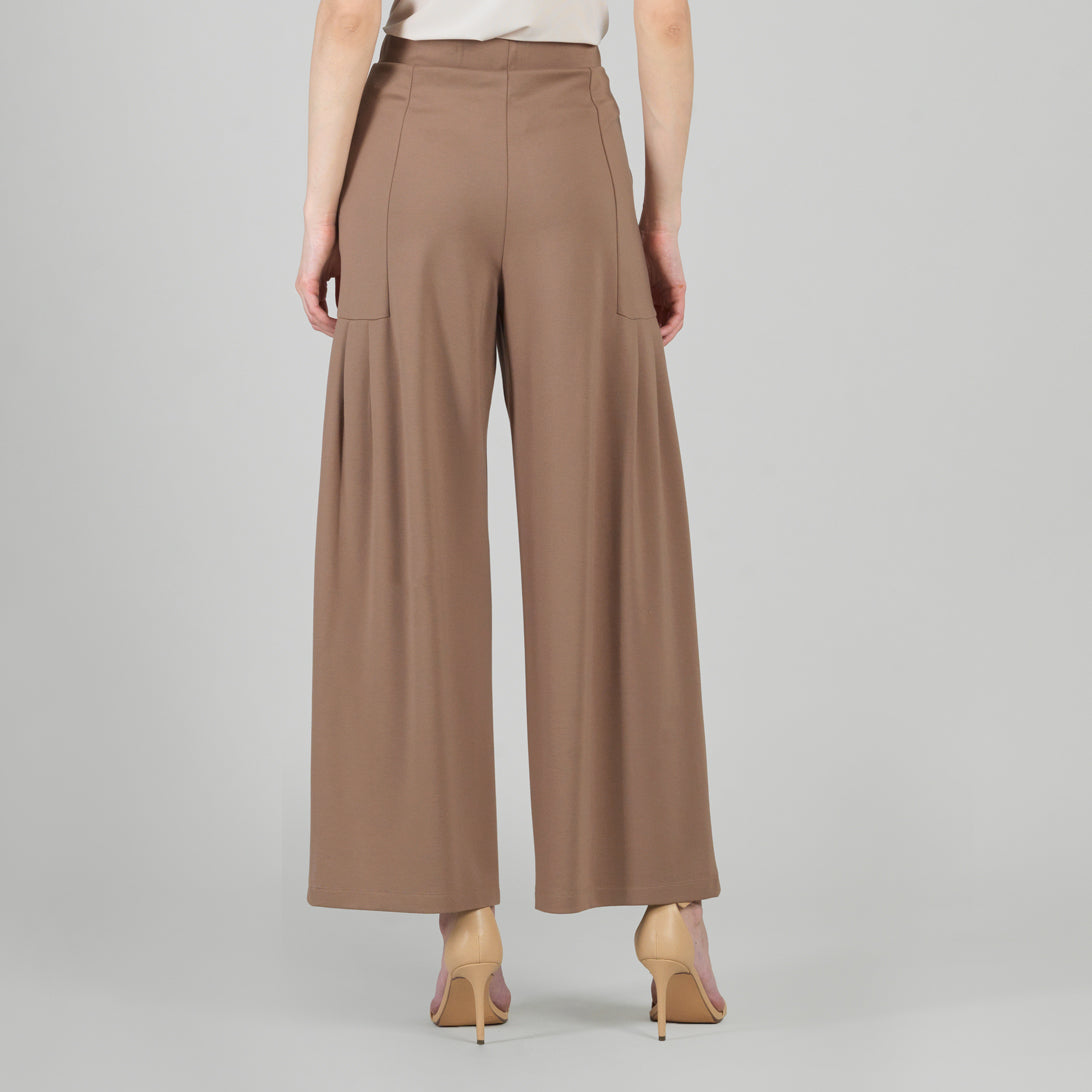 Clara Sunwoo Everyday - Rayon-Ponte Knit - Pleated Wide Leg Pocket Pant - Taupe - Limited Sizes