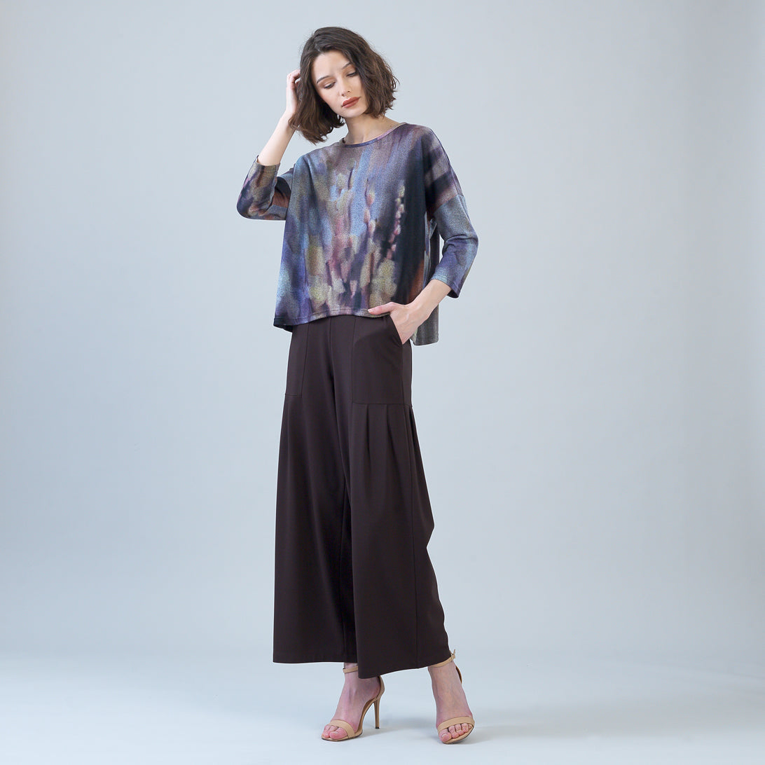 Clara Sunwoo Essential - Rayon-Ponte Knit - Pleated Wide Leg Pocket Pant - Brown