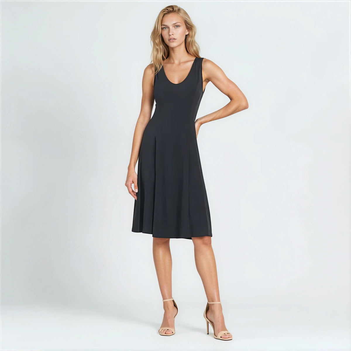 Clara Sunwoo Premium - Sleeveless V-Neck Flared Dress - Black