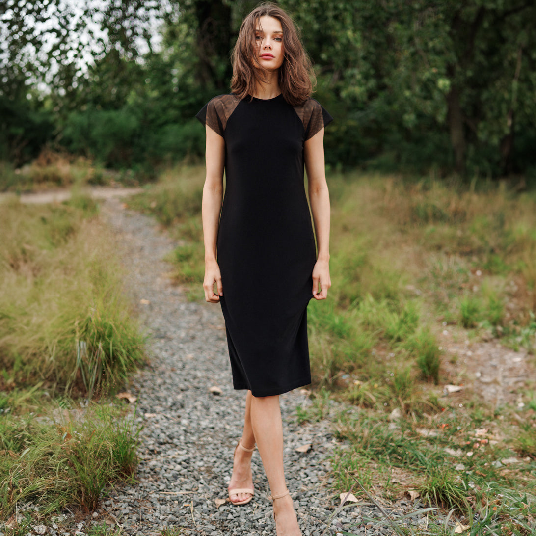 Clara Sunwoo Everyday - Mesh Cap Sleeve Midi Dress - Black