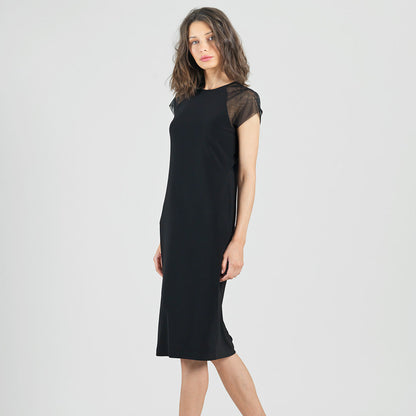 Clara Sunwoo Everyday - Mesh Cap Sleeve Midi Dress - Black