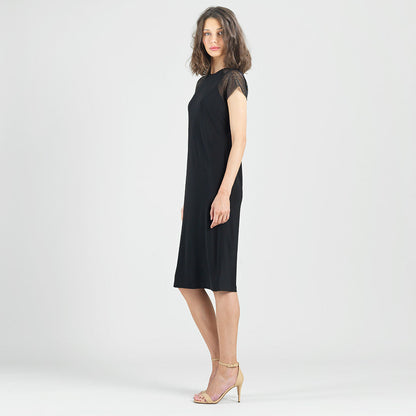 Clara Sunwoo Everyday - Mesh Cap Sleeve Midi Dress - Black