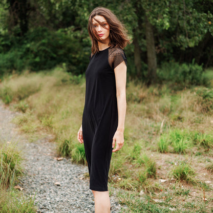 Clara Sunwoo Everyday - Mesh Cap Sleeve Midi Dress - Black