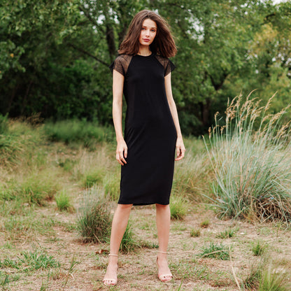Clara Sunwoo Everyday - Mesh Cap Sleeve Midi Dress - Black