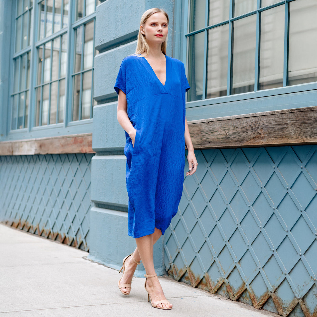Clara Sunwoo Classic - Textured Rayon - Caftan Pocket Dress - Cobalt - Final Sale