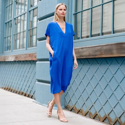 Clara Sunwoo Classic - Textured Rayon - Caftan Pocket Dress - Cobalt - Final Sale