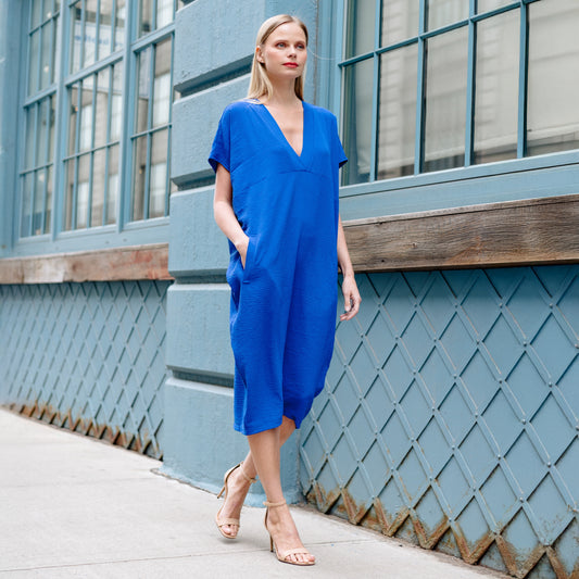 Clara Sunwoo Classic - Textured Rayon - Caftan Pocket Dress - Cobalt - Final Sale
