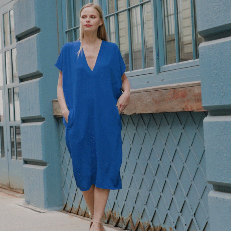 Clara Sunwoo Classic - Textured Rayon - Caftan Pocket Dress - Cobalt - Final Sale