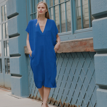 Clara Sunwoo Classic - Textured Rayon - Caftan Pocket Dress - Cobalt - Final Sale