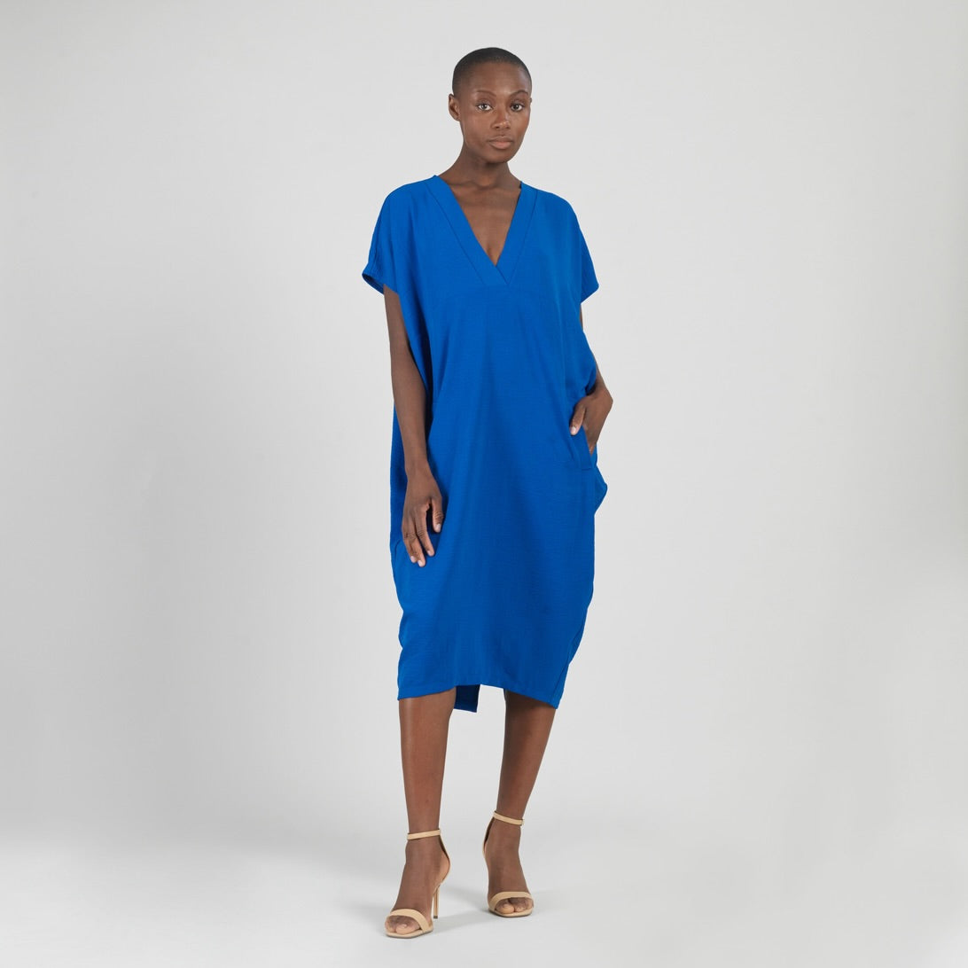 Clara Sunwoo Classic - Textured Rayon - Caftan Pocket Dress - Cobalt - Final Sale