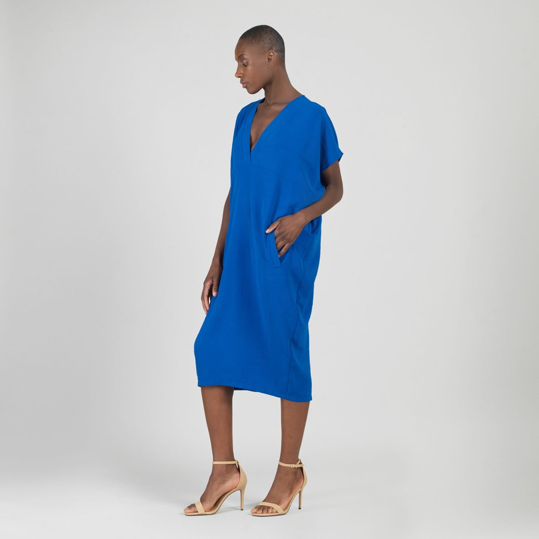 Clara Sunwoo Classic - Textured Rayon - Caftan Pocket Dress - Cobalt - Final Sale