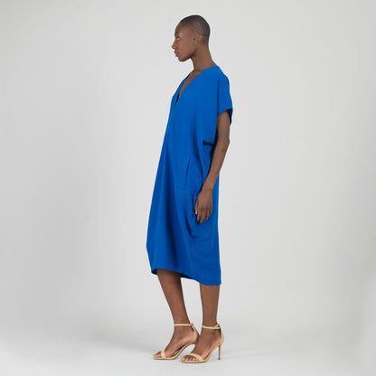 Clara Sunwoo Classic - Textured Rayon - Caftan Pocket Dress - Cobalt - Final Sale