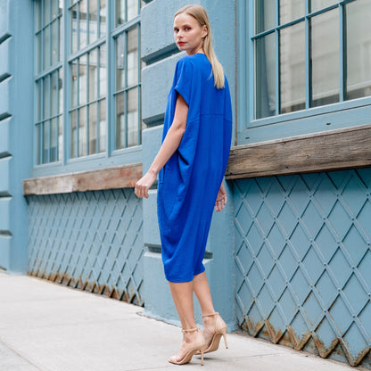 Clara Sunwoo Classic - Textured Rayon - Caftan Pocket Dress - Cobalt - Final Sale