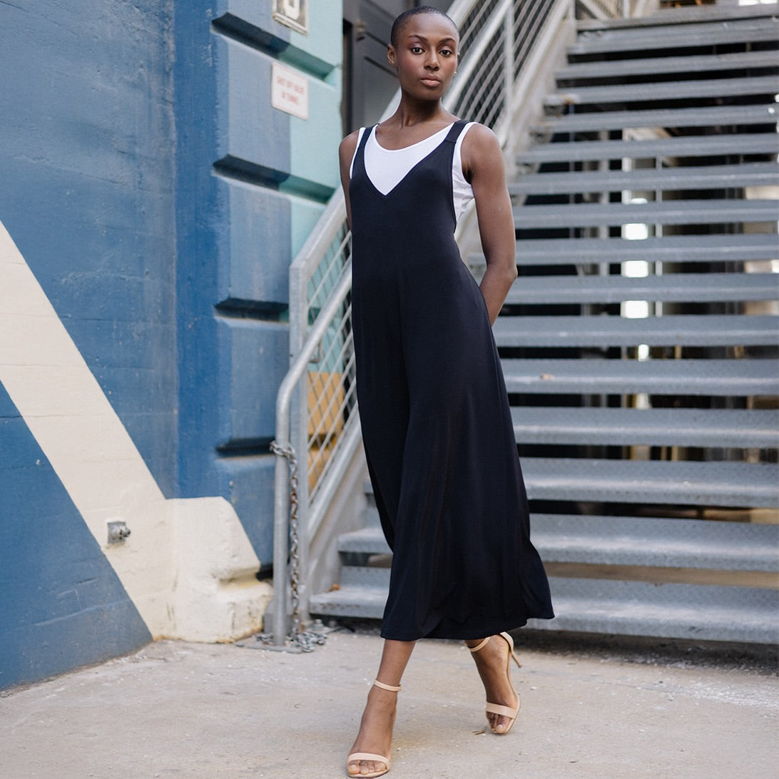 Clara Sunwoo Recommended - V-Neck Cross Back Jumpsuit - Black - Final Sale