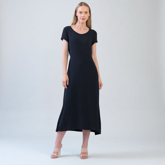 Clara Sunwoo Classic - Soft Textured Rayon - Tie Wrap Overlay Midi Dress - Black - Final Sale!