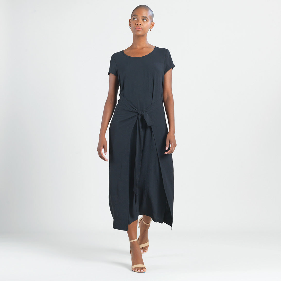 Clara Sunwoo Classic - Soft Textured Rayon - Tie Wrap Overlay Midi Dress - Black - Final Sale!