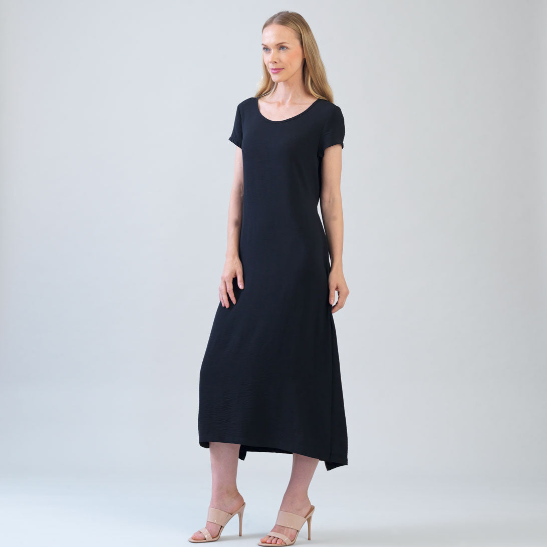 Clara Sunwoo Classic - Soft Textured Rayon - Tie Wrap Overlay Midi Dress - Black - Final Sale!
