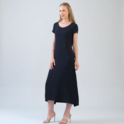 Clara Sunwoo Classic - Soft Textured Rayon - Tie Wrap Overlay Midi Dress - Black - Final Sale!