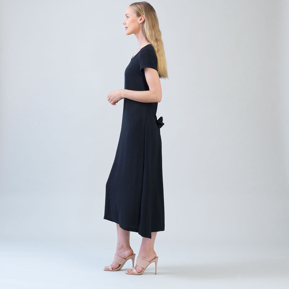 Clara Sunwoo Classic - Soft Textured Rayon - Tie Wrap Overlay Midi Dress - Black - Final Sale!