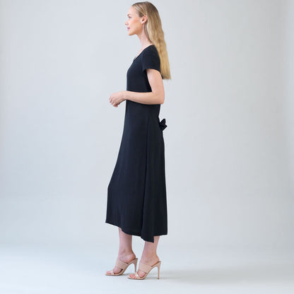 Clara Sunwoo Classic - Soft Textured Rayon - Tie Wrap Overlay Midi Dress - Black - Final Sale!