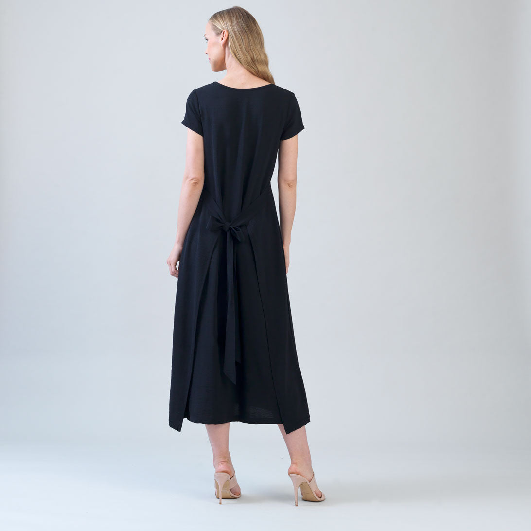 Clara Sunwoo Classic - Soft Textured Rayon - Tie Wrap Overlay Midi Dress - Black - Final Sale!