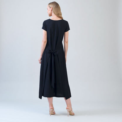 Clara Sunwoo Classic - Soft Textured Rayon - Tie Wrap Overlay Midi Dress - Black - Final Sale!