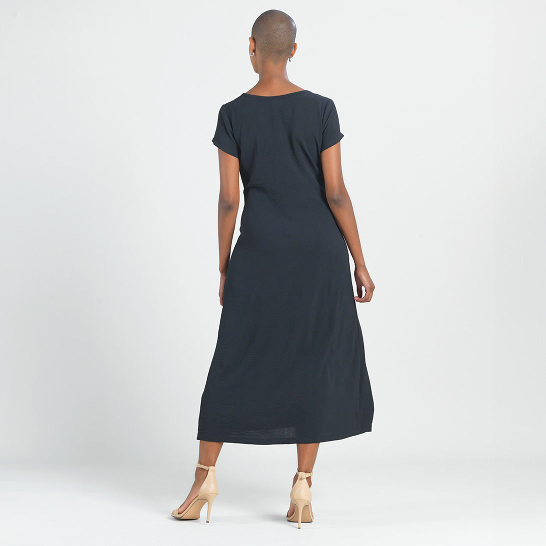 Clara Sunwoo Classic - Soft Textured Rayon - Tie Wrap Overlay Midi Dress - Black - Final Sale!