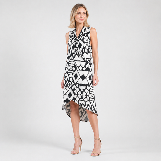 Clara Sunwoo Sale - Crinkle Pleat Knit - Crossover Tulip Hem Dress - Aztec - Final Sale!