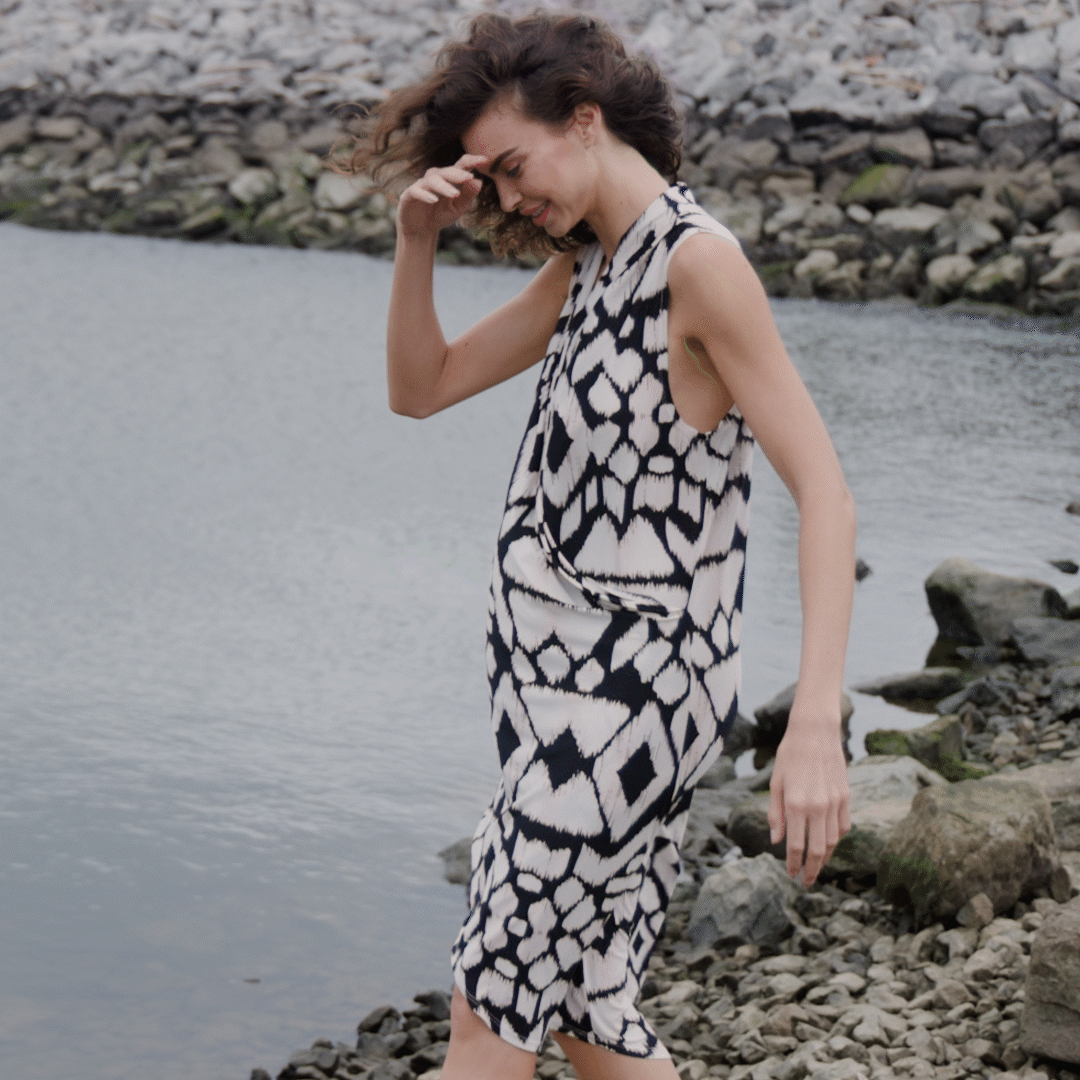 Clara Sunwoo Sale - Crinkle Pleat Knit - Crossover Tulip Hem Dress - Aztec - Final Sale!