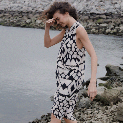 Clara Sunwoo Sale - Crinkle Pleat Knit - Crossover Tulip Hem Dress - Aztec - Final Sale!