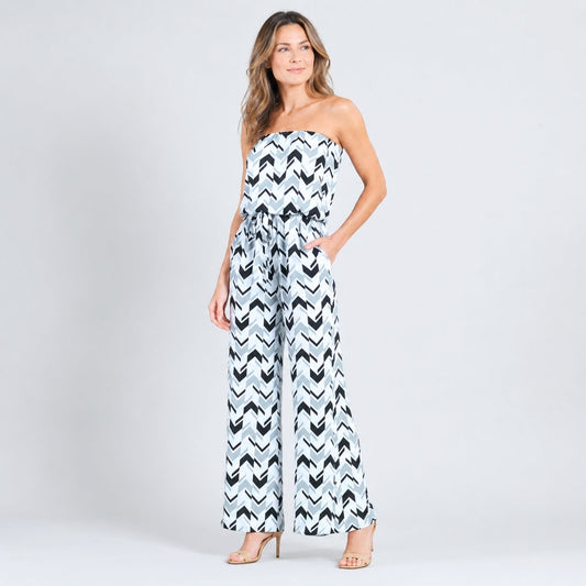 Clara Sunwoo Popular - Tube Top Pocket Jumpsuit - Chevron Stripe - Final Sale!