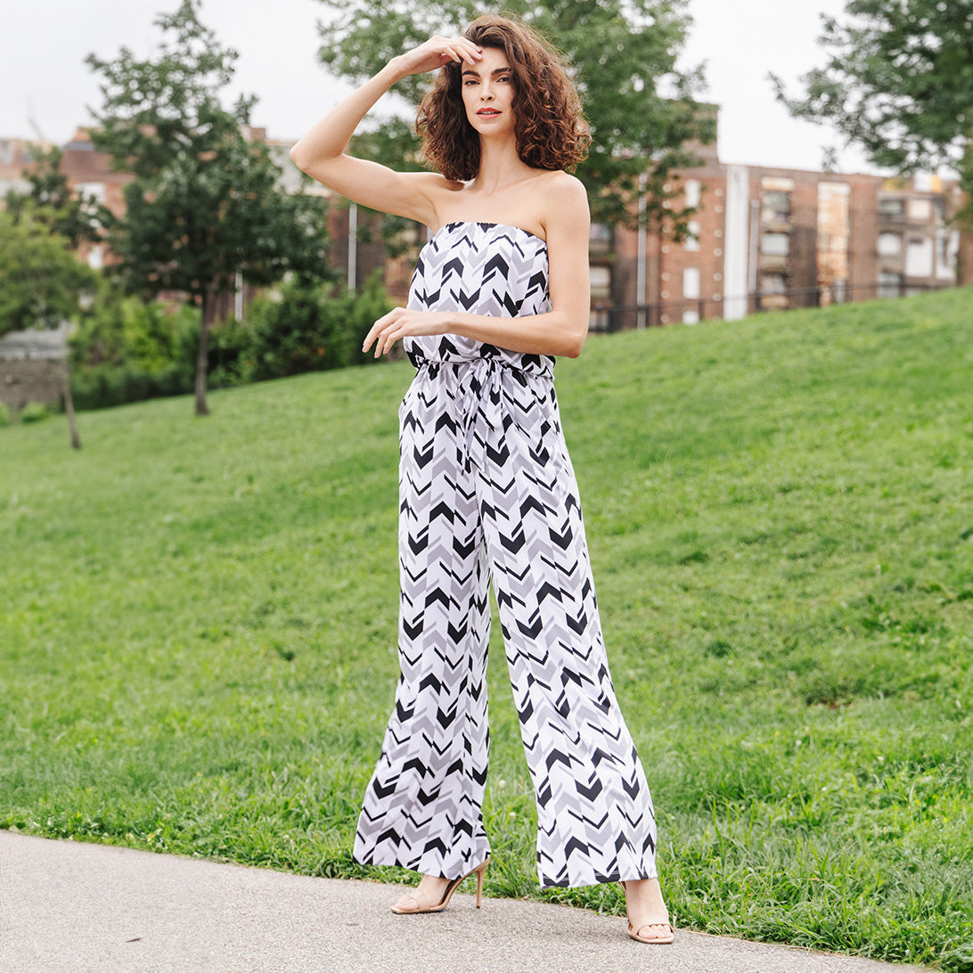 Clara Sunwoo Popular - Tube Top Pocket Jumpsuit - Chevron Stripe - Final Sale!