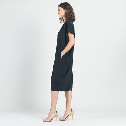 Clara Sunwoo Value - Textured Rayon - Caftan Pocket Dress - Black - Final Sale