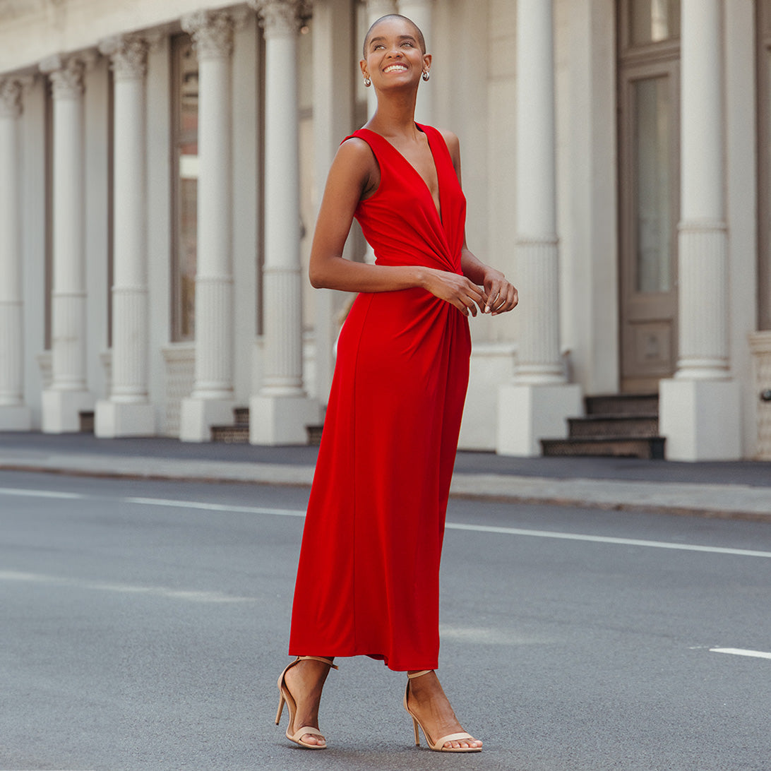Clara Sunwoo Customer Favorite - Center Slit Maxi Dress - Red - Final Sale!