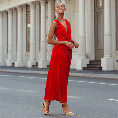 Clara Sunwoo Customer Favorite - Center Slit Maxi Dress - Red - Final Sale!