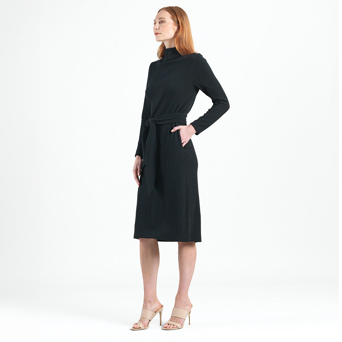 Clara Sunwoo Exclusive - Chunky Ribbed - Tie Waist Pocket Midi Sweater Dress - Black - Final Sale!